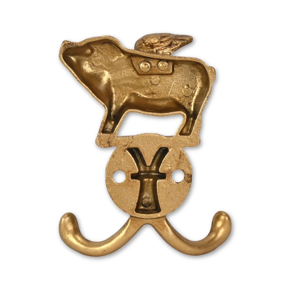 Two Hook 2" Antiqued Gold Cast Iron Pig Wall Hooks