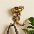 Two Hook 2" Antiqued Gold Cast Iron Pig Wall Hooks