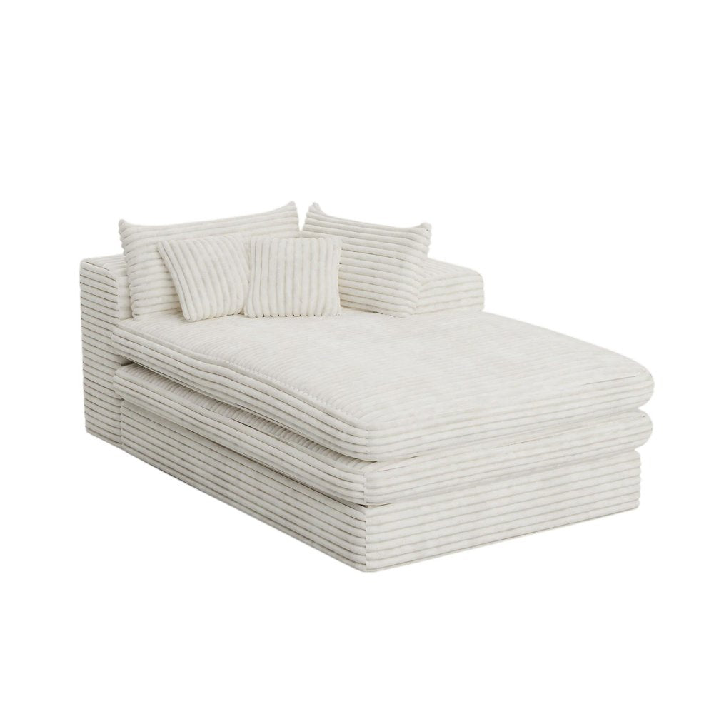 67" White Corduroy Left Hand Facing Chaise Lounge Chair on a white background