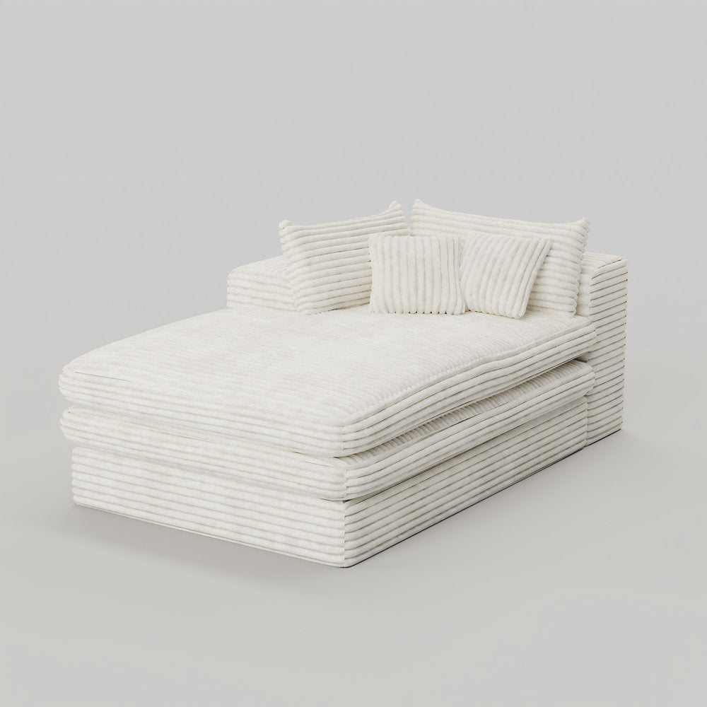 67" White Corduroy Left Hand Facing Chaise Lounge Chair