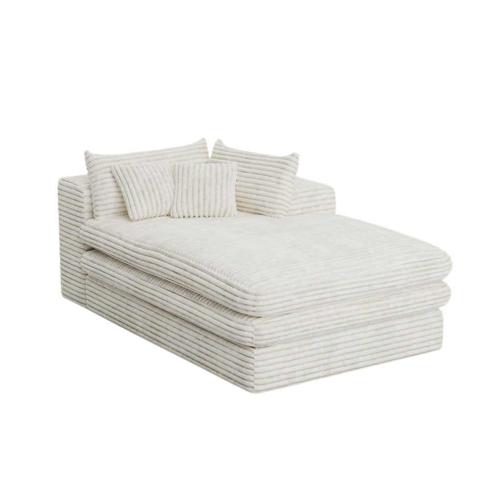 67" White Corduroy Left Hand Facing Chaise Lounge Chair on a white background