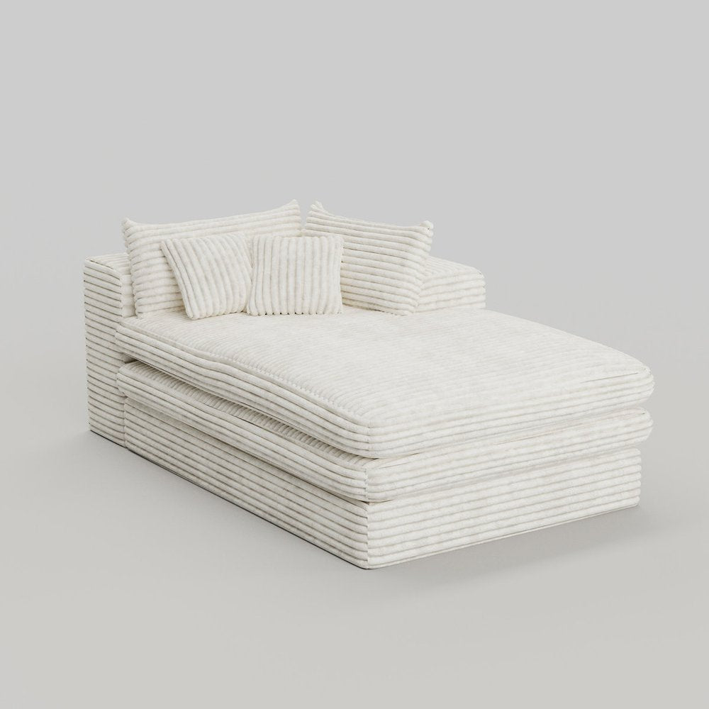 67" White Corduroy Left Hand Facing Chaise Lounge Chair on a white background