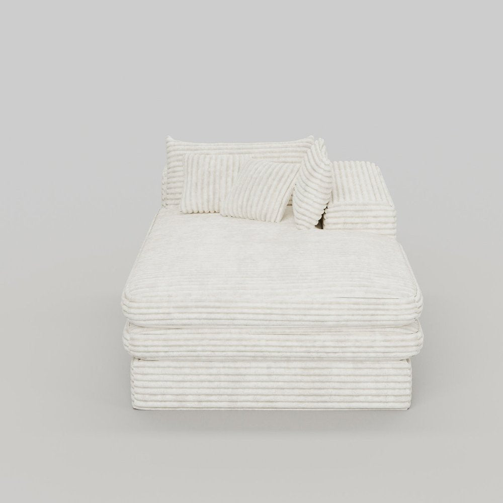 67" White Corduroy Left Hand Facing Chaise Lounge Chair on a white background