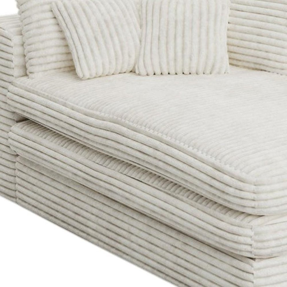 67" White Corduroy Left Hand Facing Chaise Lounge Chair close-up detail