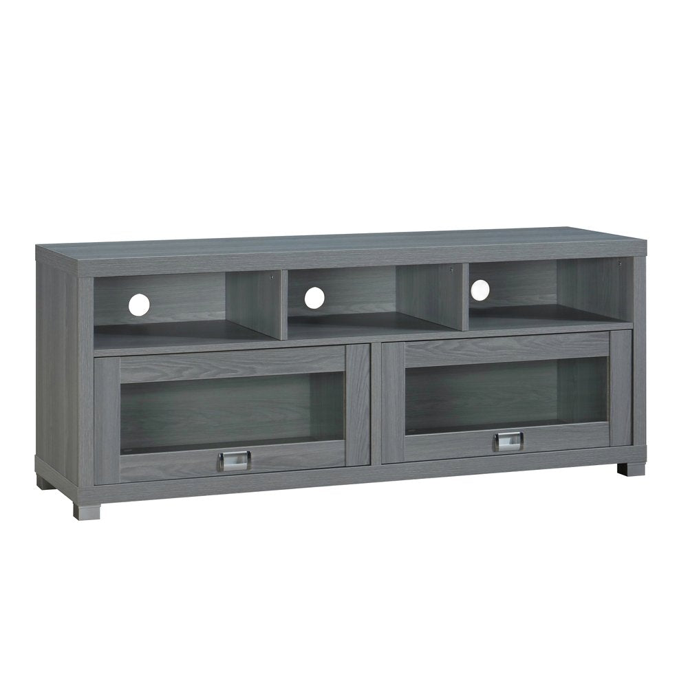 57" Gray Wood Enclosed and Open Storage TV Stand