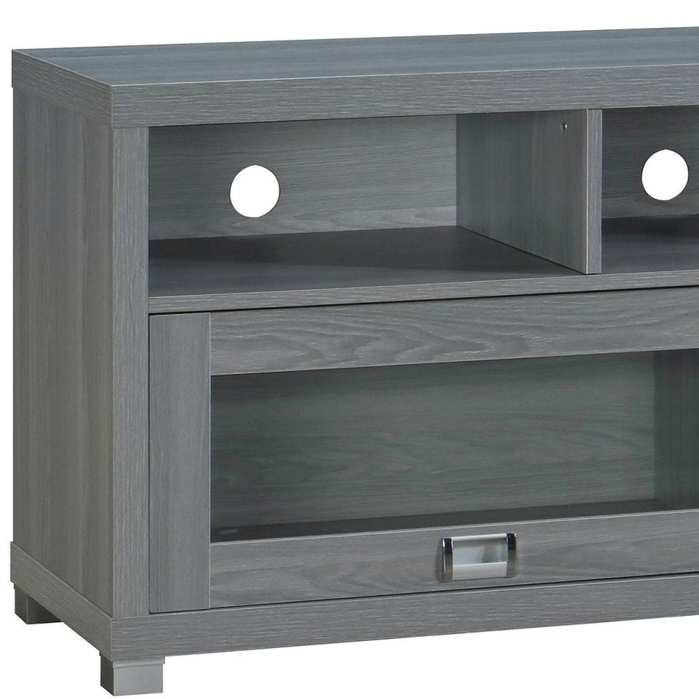 57" Gray Wood Enclosed and Open Storage TV Stand