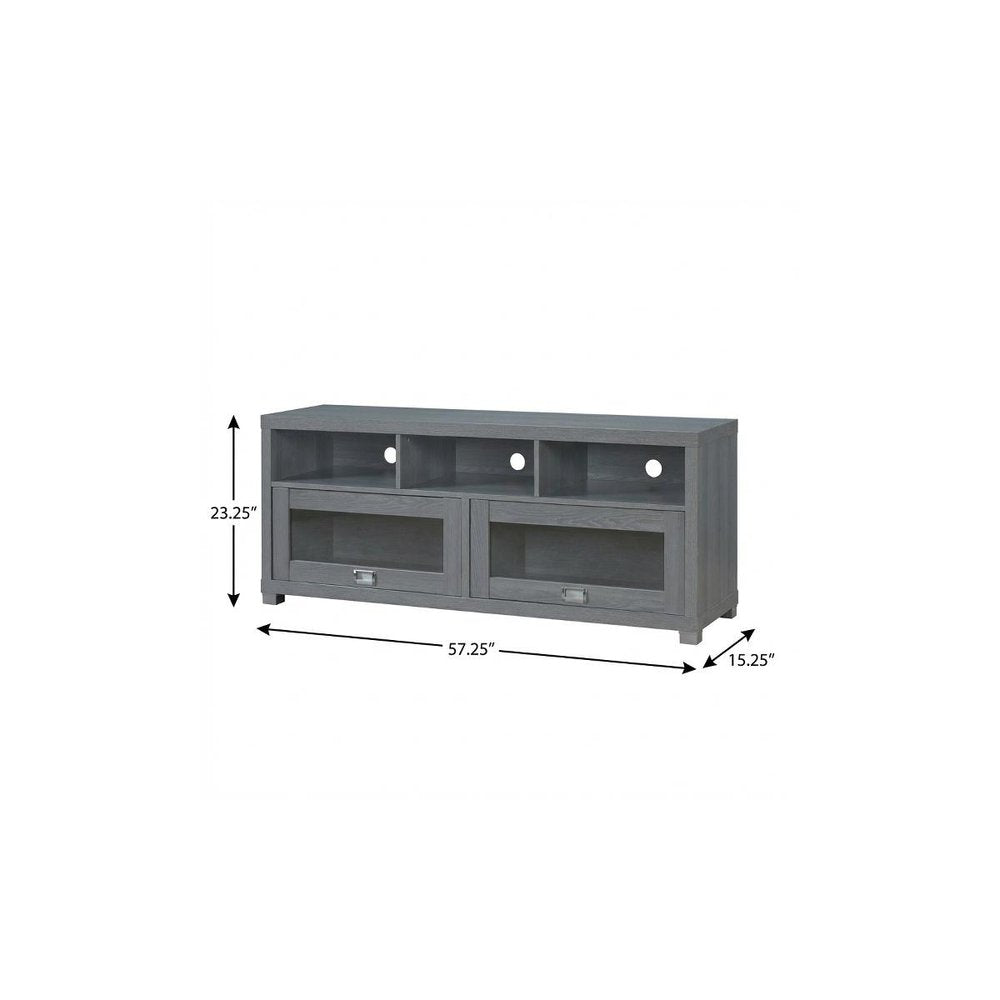 57" Gray Wood Enclosed and Open Storage TV Stand