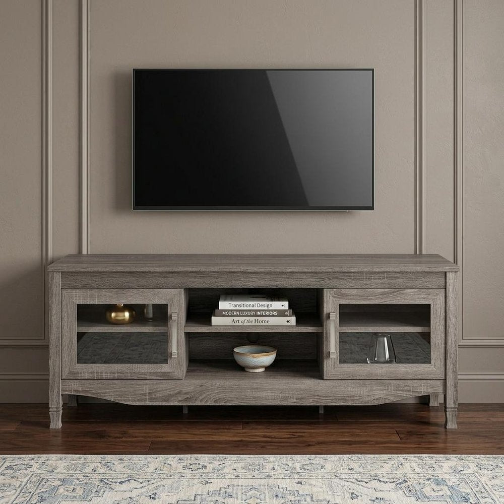 53" Gray Wood Enclosed and Open Storage TV Stand