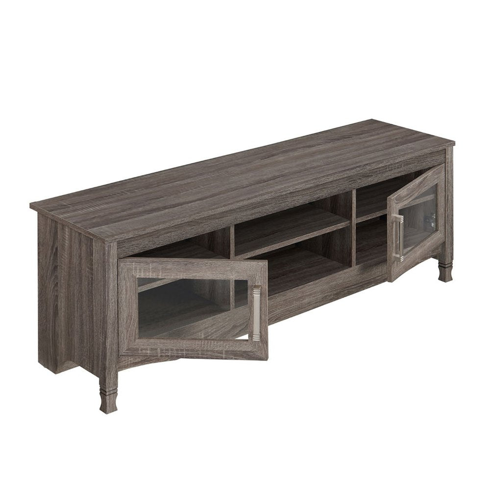 53" Gray Wood Enclosed and Open Storage TV Stand