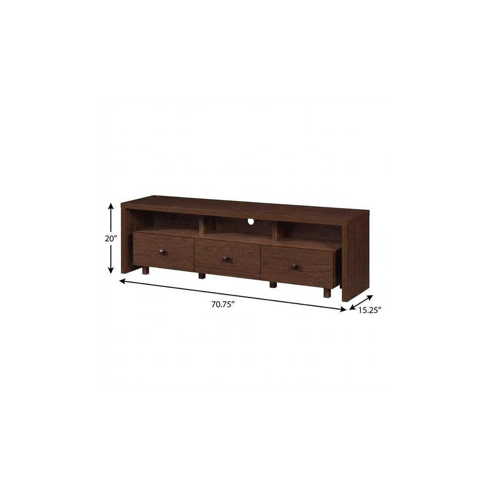 71" Brown Wood Enclosed and Open Storage TV Stand on a white background
