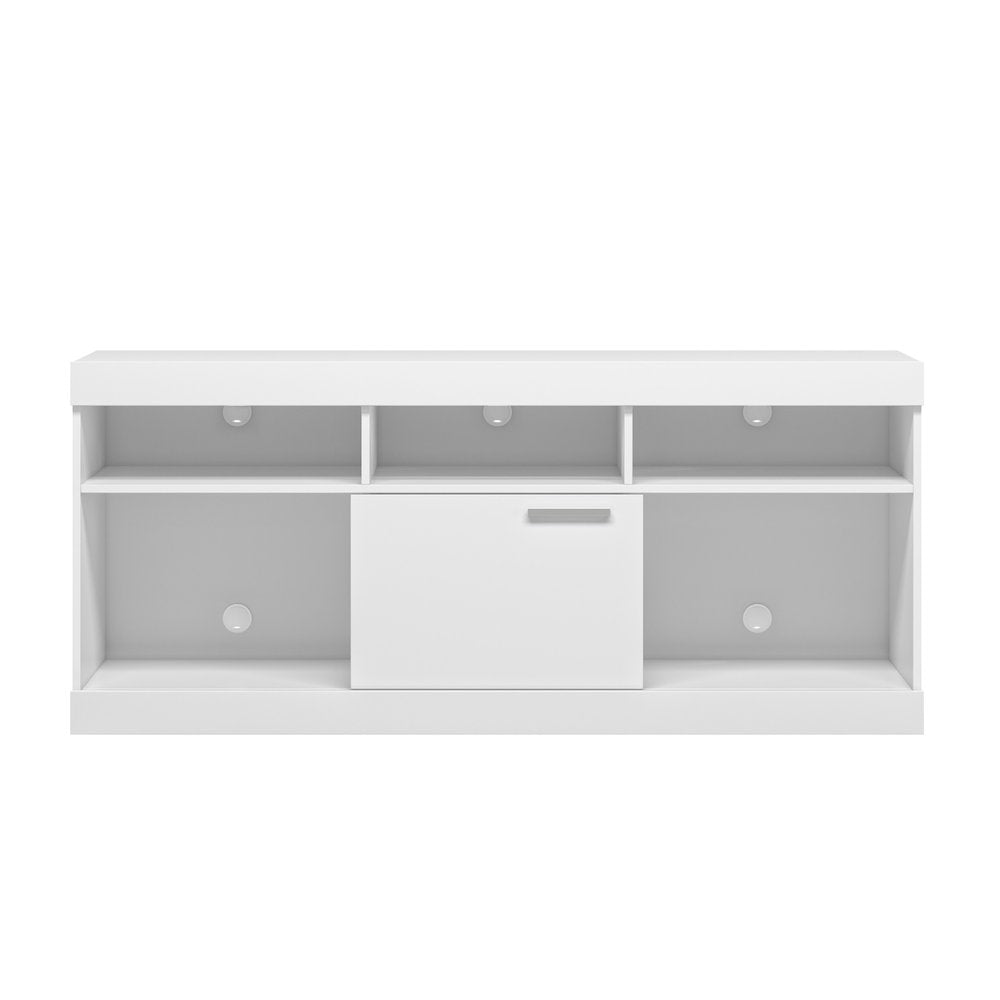 61" White Wood Enclosed and Open Storage TV Stand