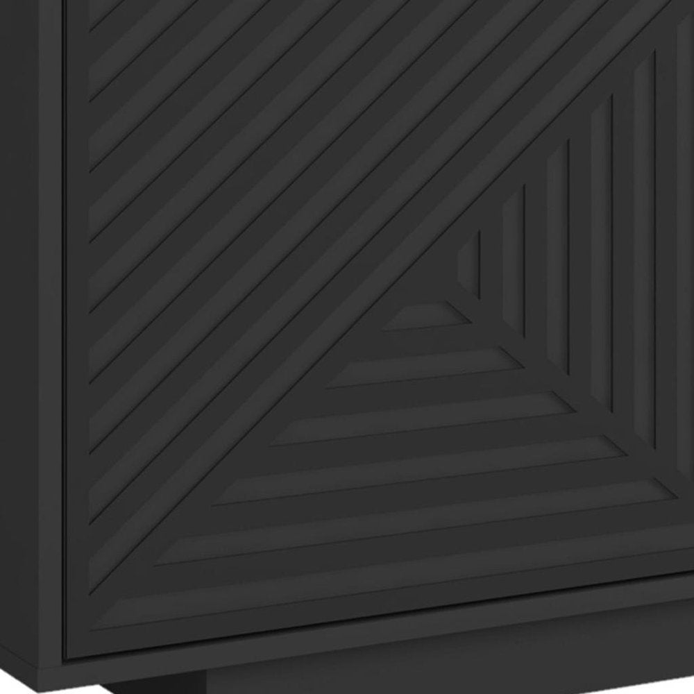 63" Black Ribbed Texture Wood Enclosed and Open Storage TV Stand