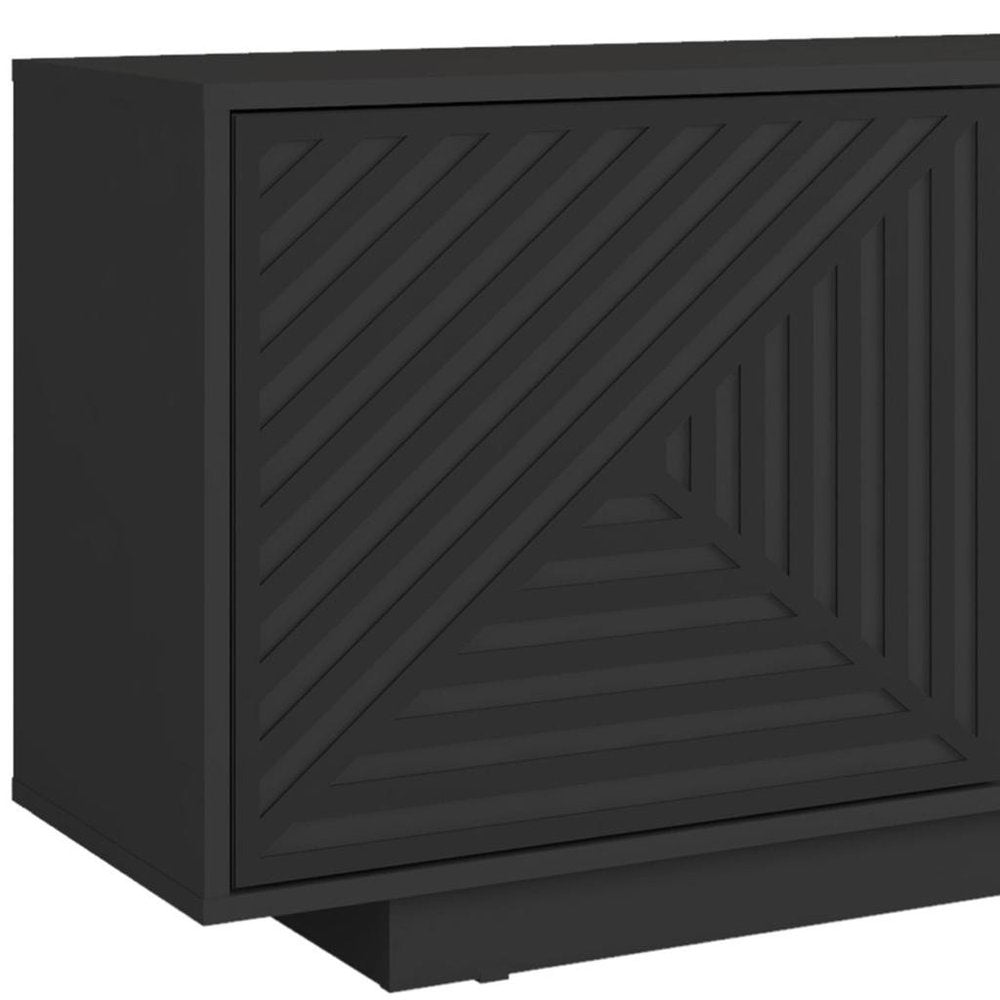 63" Black Ribbed Texture Wood Enclosed and Open Storage TV Stand