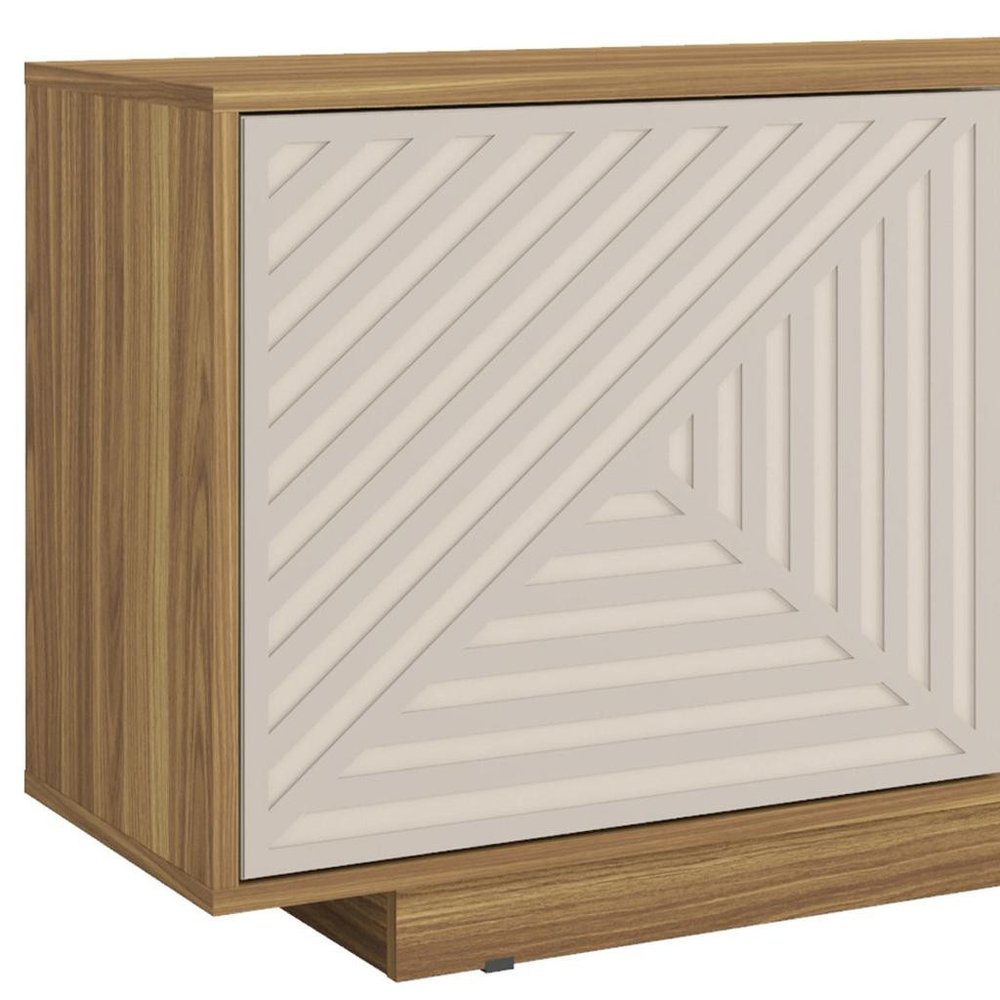 63" Black Ribbed Texture Wood Enclosed and Open Storage TV Stand close-up detail