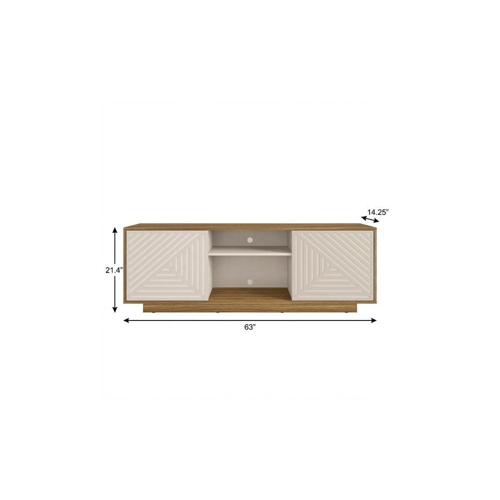 63" Black Ribbed Texture Wood Enclosed and Open Storage TV Stand on a white background
