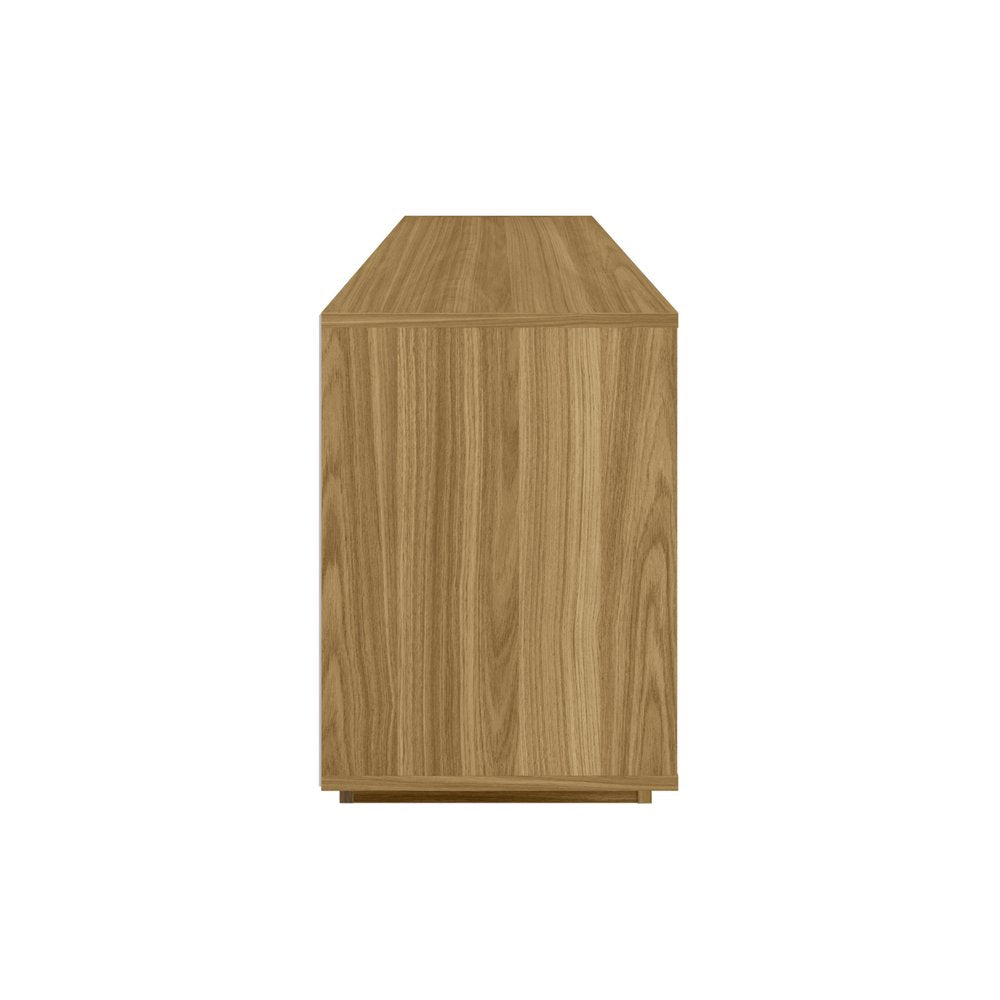 63" Black Ribbed Texture Wood Enclosed and Open Storage TV Stand. TV stand isolated on a plain white background, showing a wood surface.