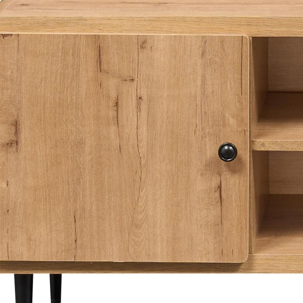 55" Natural Wood Enclosed and Open Storage TV Stand