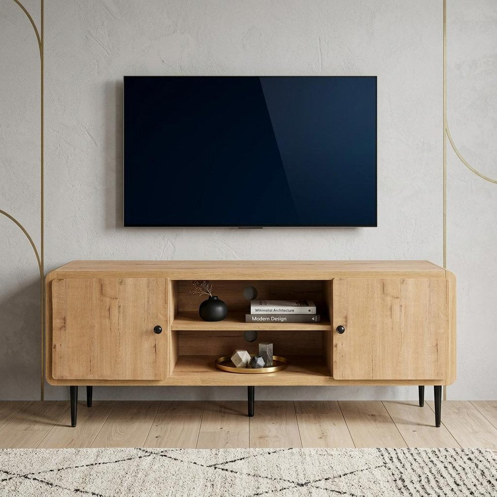 55" Natural Wood Enclosed and Open Storage TV Stand