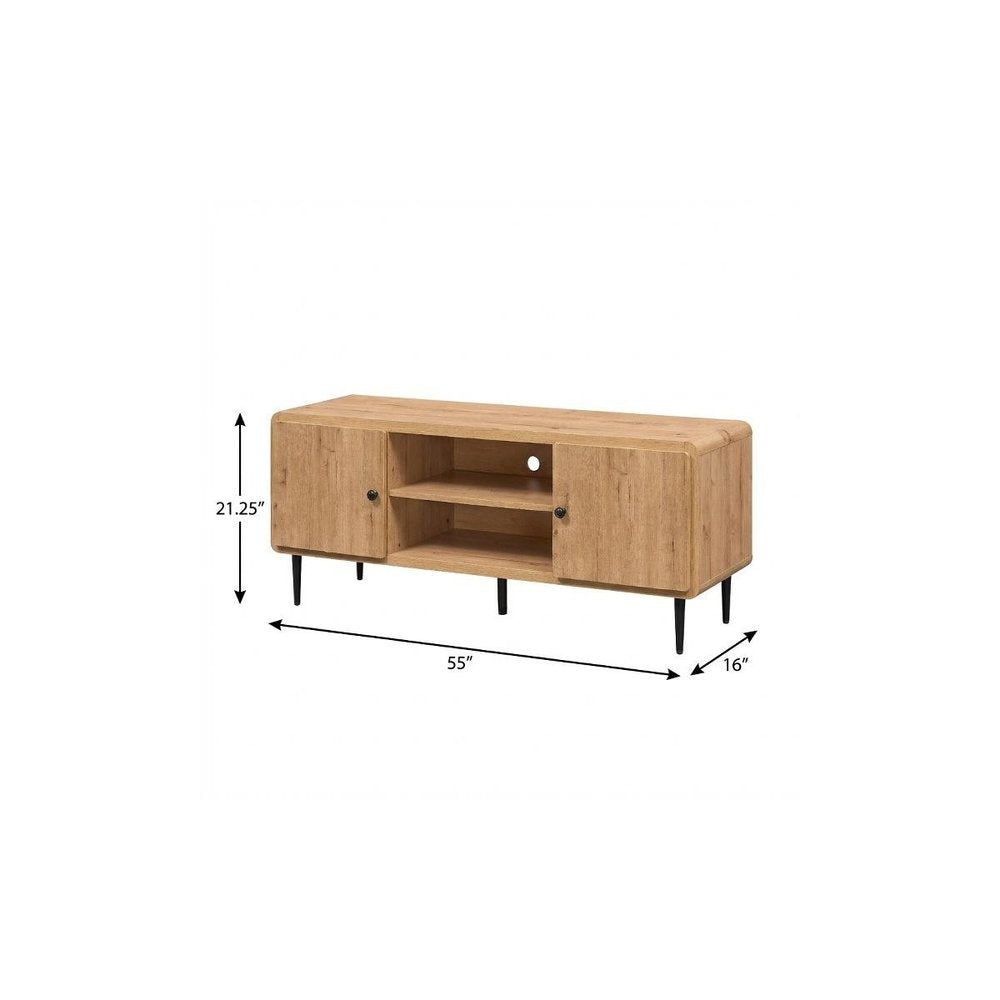 55" Natural Wood Enclosed and Open Storage TV Stand