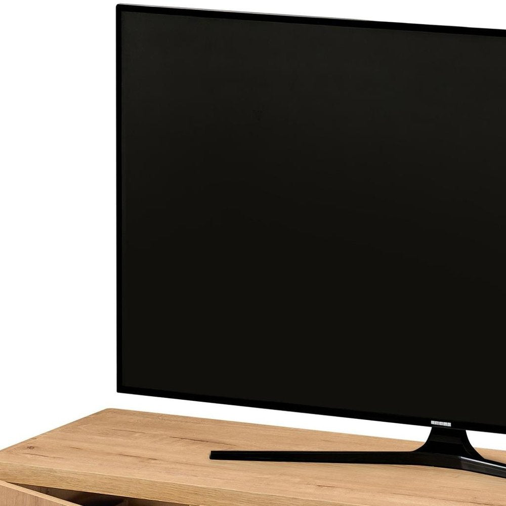 55" Natural Wood Enclosed and Open Storage TV Stand
