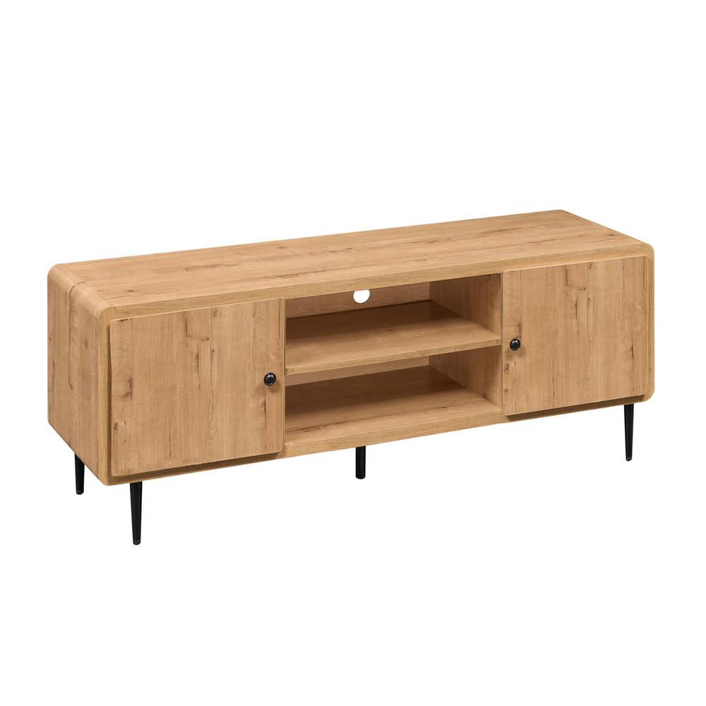 55" Natural Wood Enclosed and Open Storage TV Stand