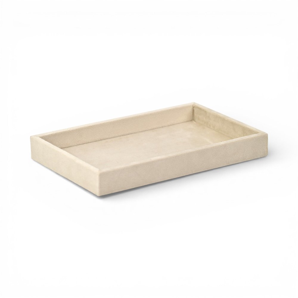9" Cream Wood And Velvet Handmade Trinket Tray