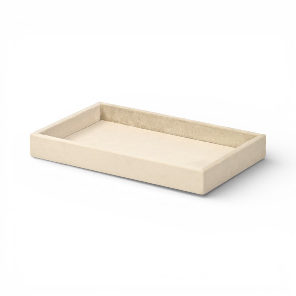 9" Cream Wood And Velvet Handmade Trinket Tray