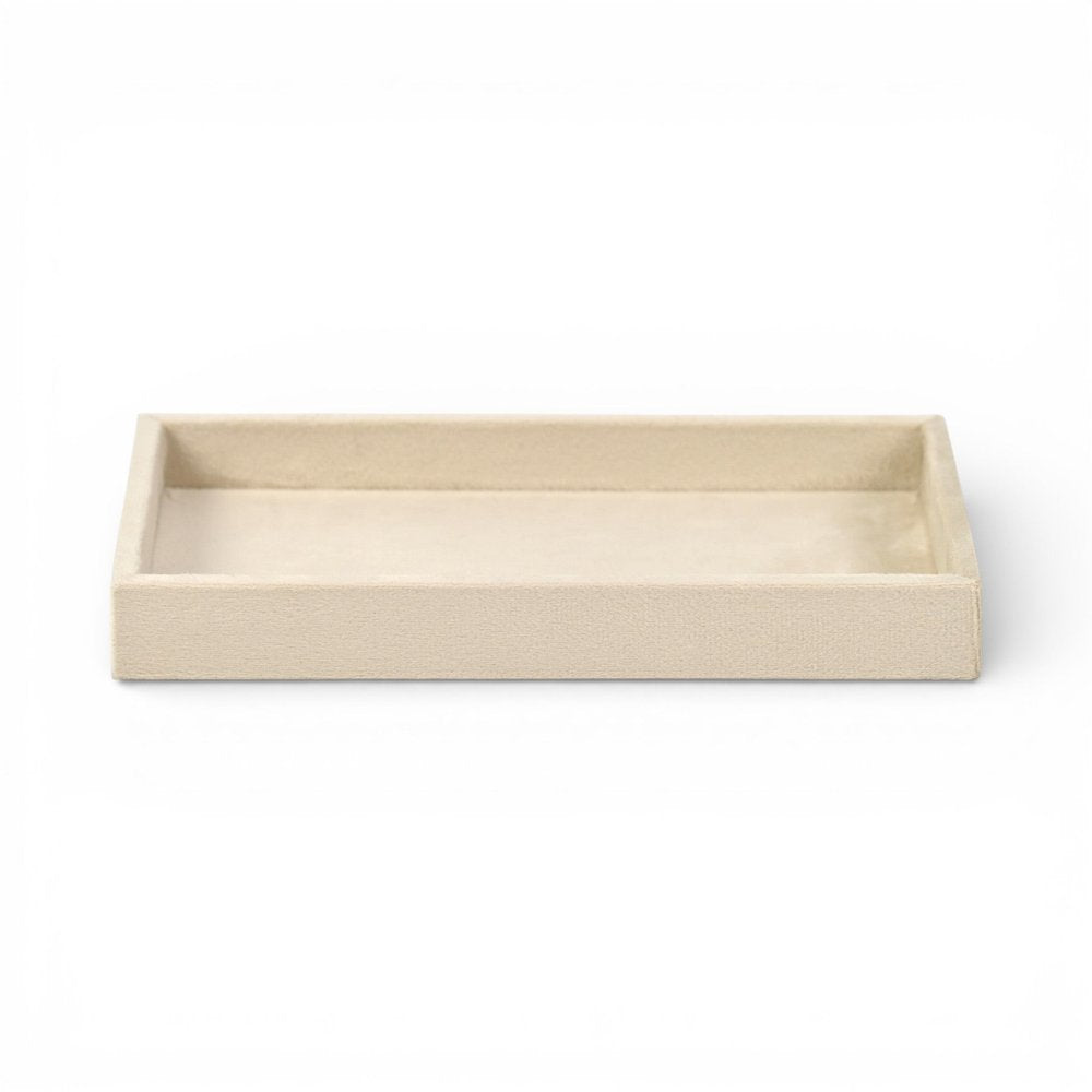 9" Cream Wood And Velvet Handmade Trinket Tray
