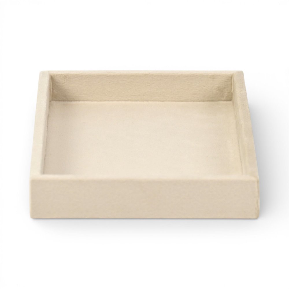 9" Cream Wood And Velvet Handmade Trinket Tray