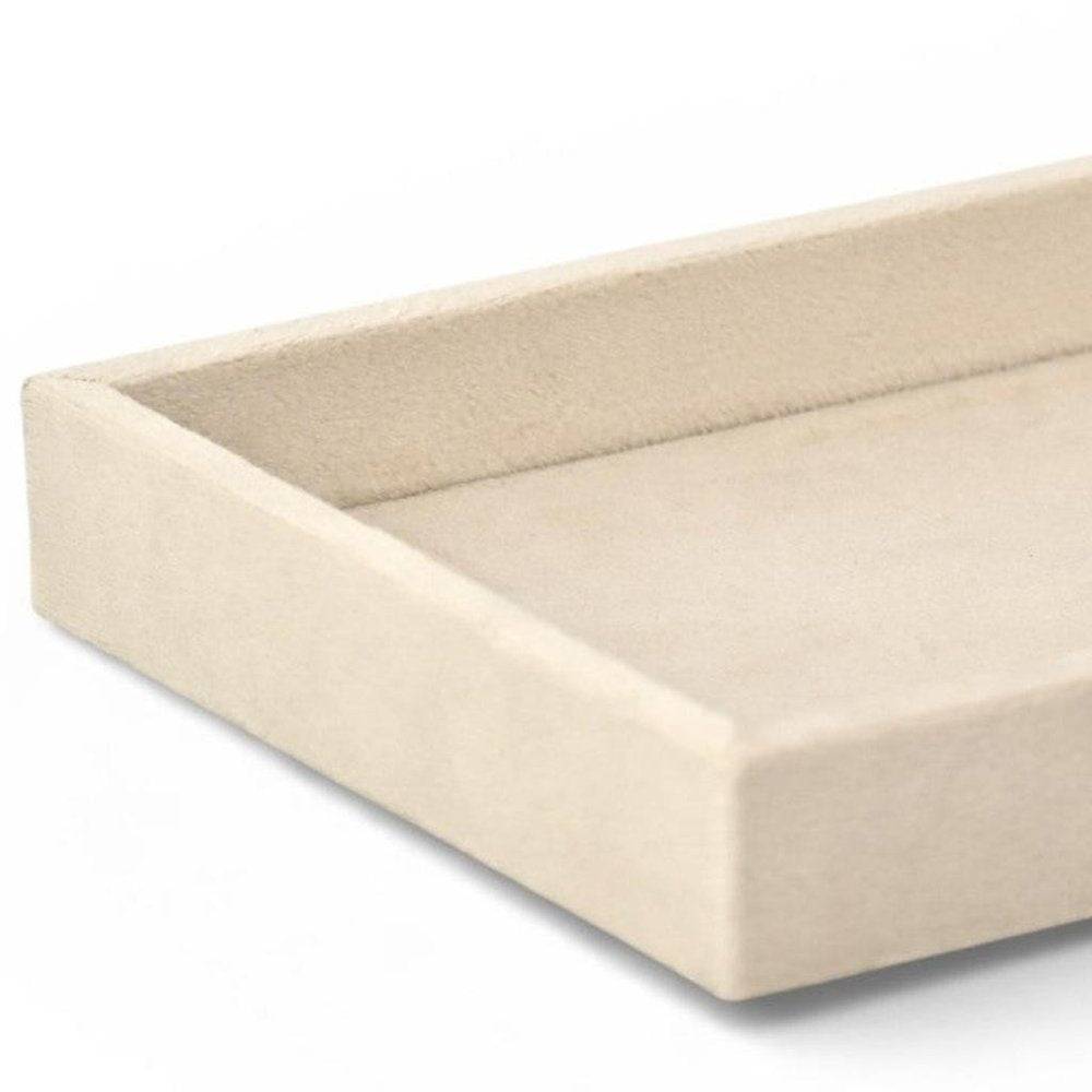 9" Cream Wood And Velvet Handmade Trinket Tray on a white background