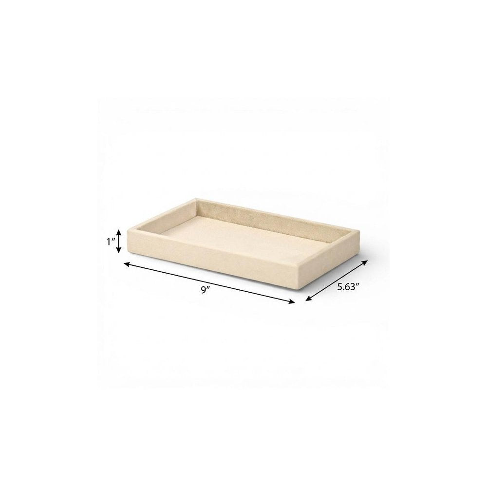 9" Cream Wood And Velvet Handmade Trinket Tray on a white background