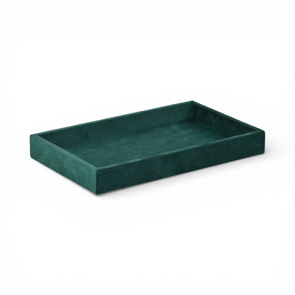 9" Green Wood And Velvet Handmade Trinket Tray