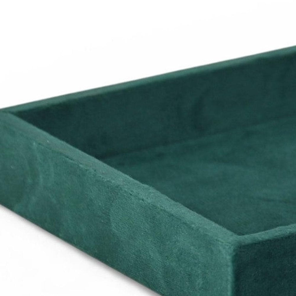 9" Green Wood And Velvet Handmade Trinket Tray on a white background