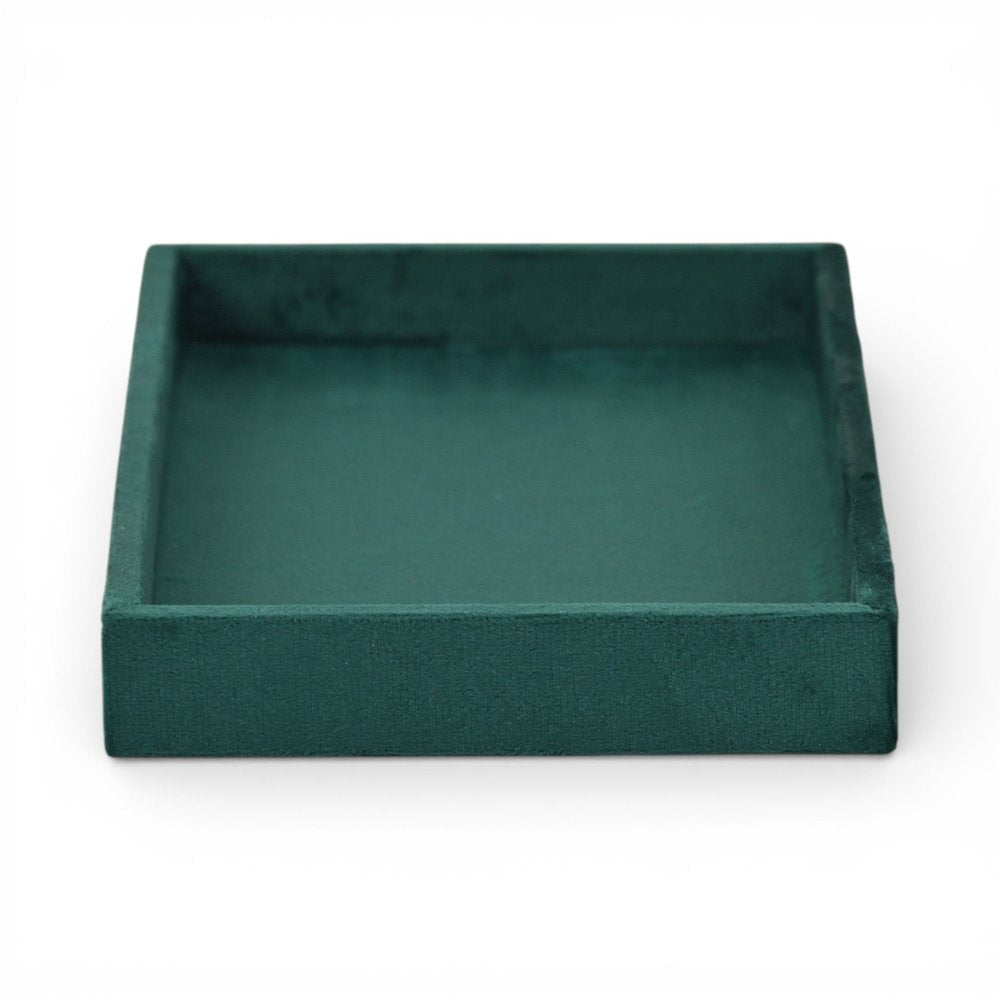 9" Green Wood And Velvet Handmade Trinket Tray