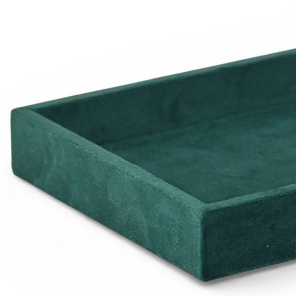 9" Green Wood And Velvet Handmade Trinket Tray on a white background