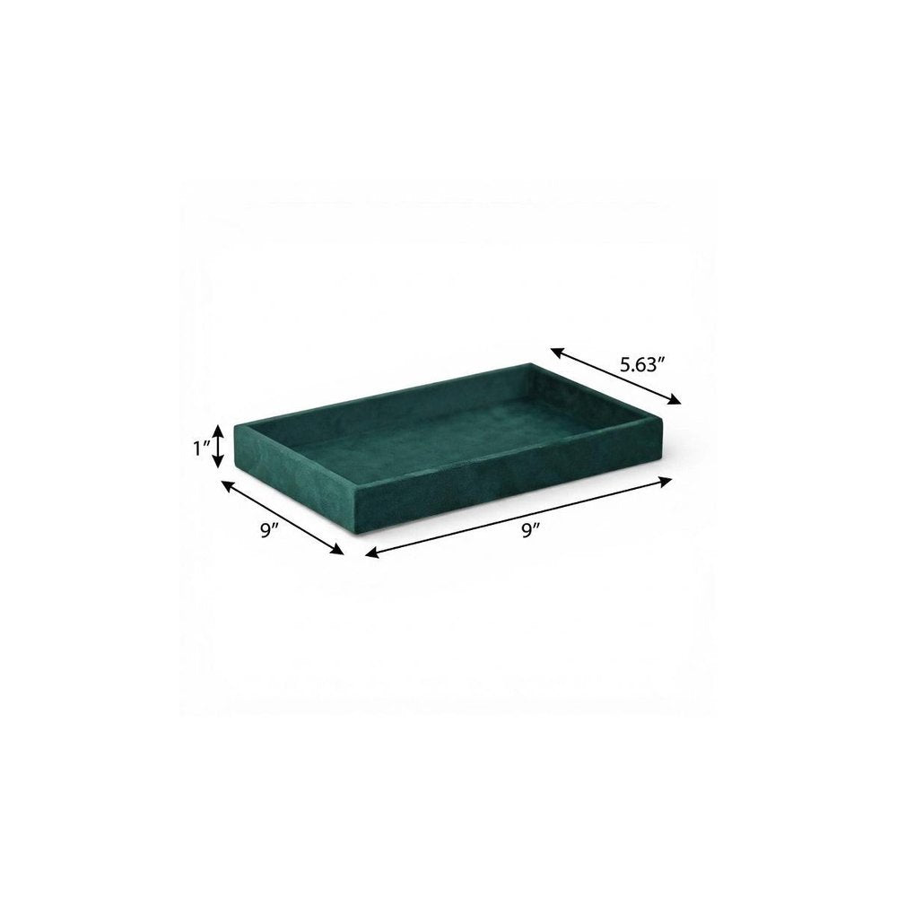 9" Green Wood And Velvet Handmade Trinket Tray on a white background