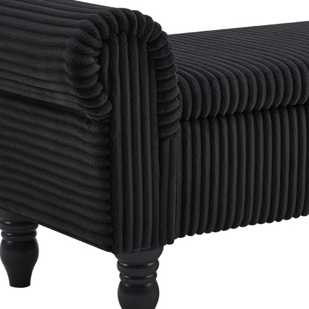 55" White and Brown Corduroy and Solid Wood Upholstered Storage Bench With Flip Top photographed against a dark studio background.