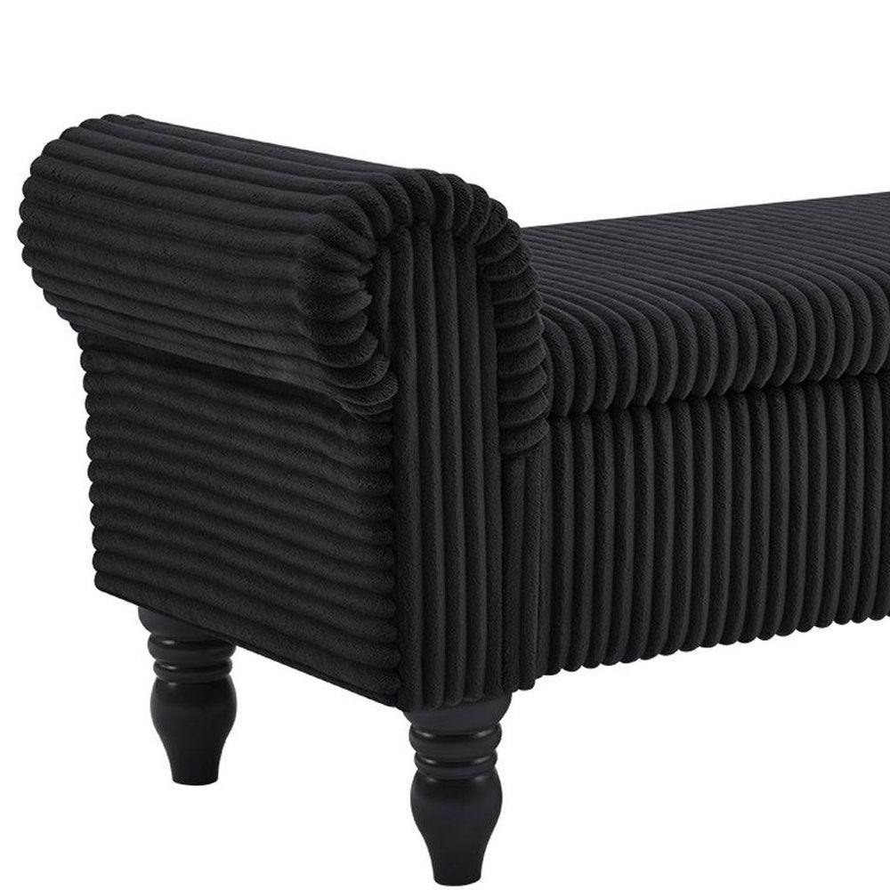 55" White and Brown Corduroy and Solid Wood Upholstered Storage Bench With Flip Top. Bench isolated on a plain white background, showing a wood surface.