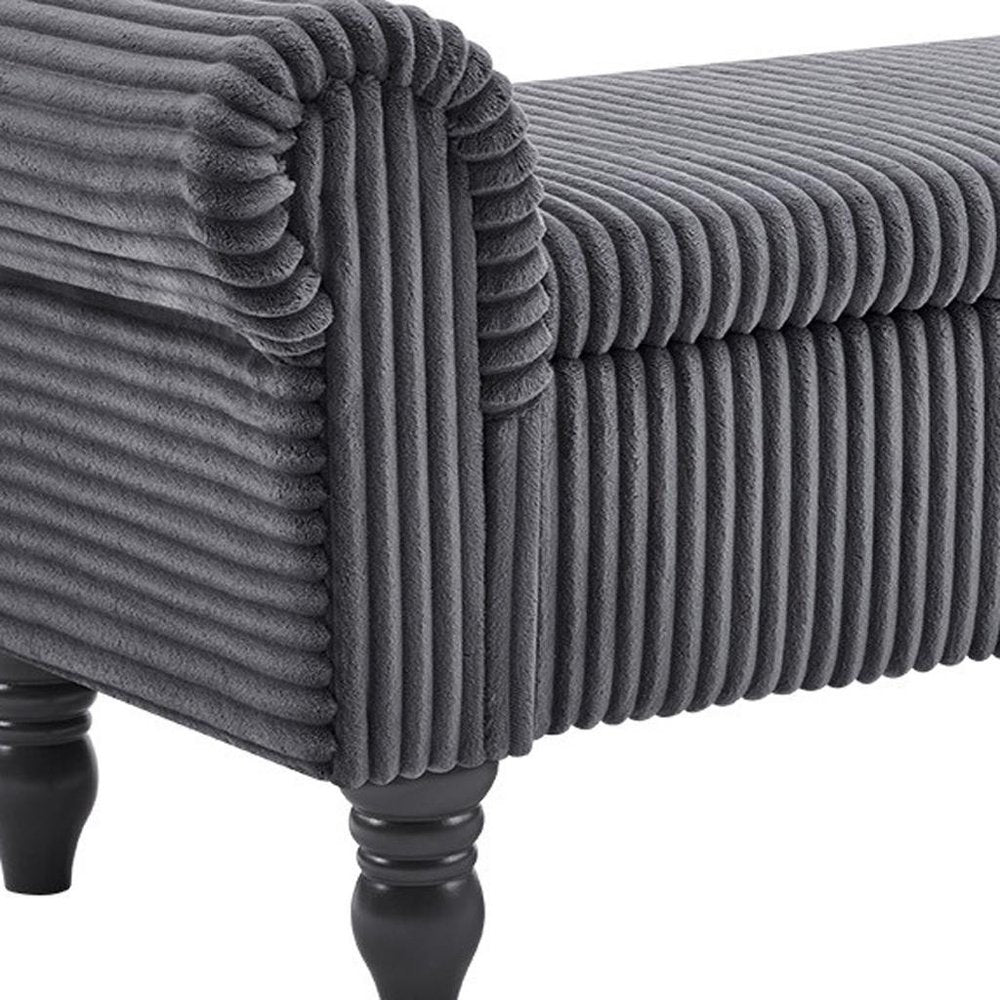 55" White and Brown Corduroy and Solid Wood Upholstered Storage Bench With Flip Top.