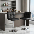 Set of Two Black and Silver Faux Leather and Aluminum Adjustable Height Swivel Bar Chairs