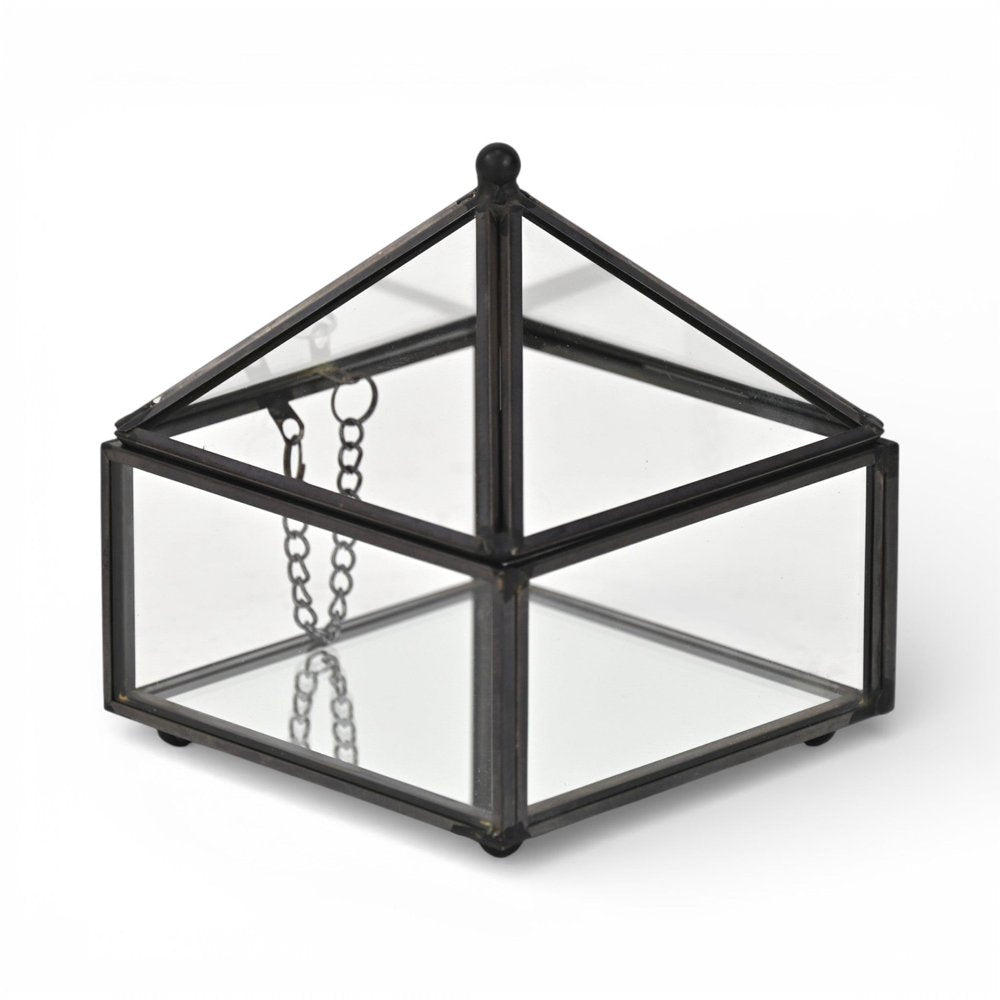 4" Black Glass Mirrored Accessory Box With Metal Accents