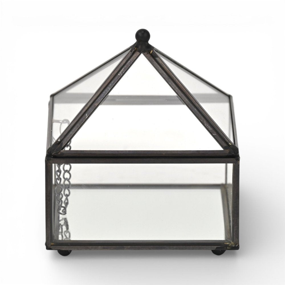 4" Black Glass Mirrored Accessory Box With Metal Accents
