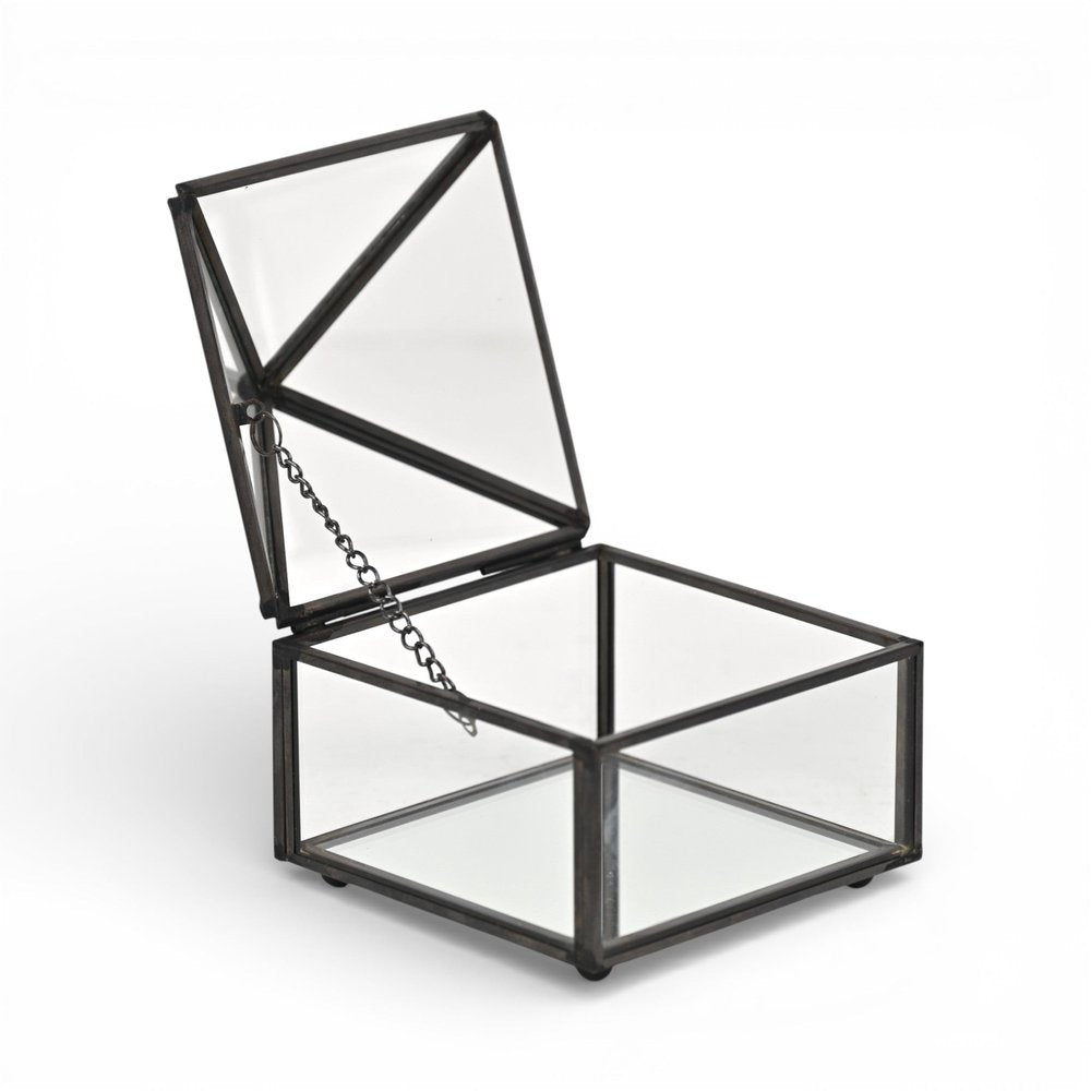 4" Black Glass Mirrored Accessory Box With Metal Accents