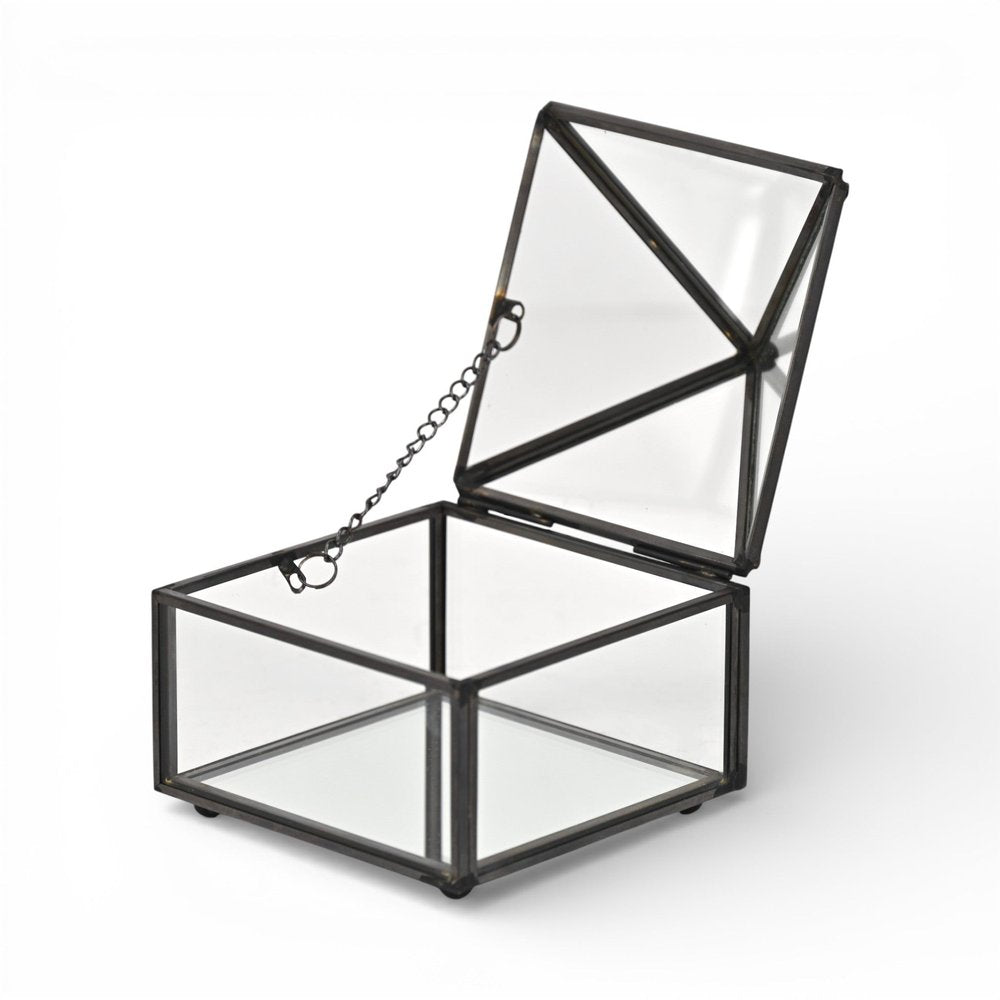 4" Black Glass Mirrored Accessory Box With Metal Accents