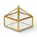 4" Gold Glass Mirrored Accessory Box With Metal Accents. Jewelry boxe isolated on a plain white background, finished in gold glass.