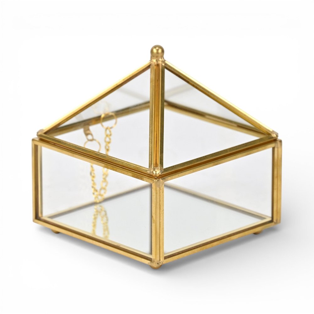 4" Gold Glass Mirrored Accessory Box With Metal Accents