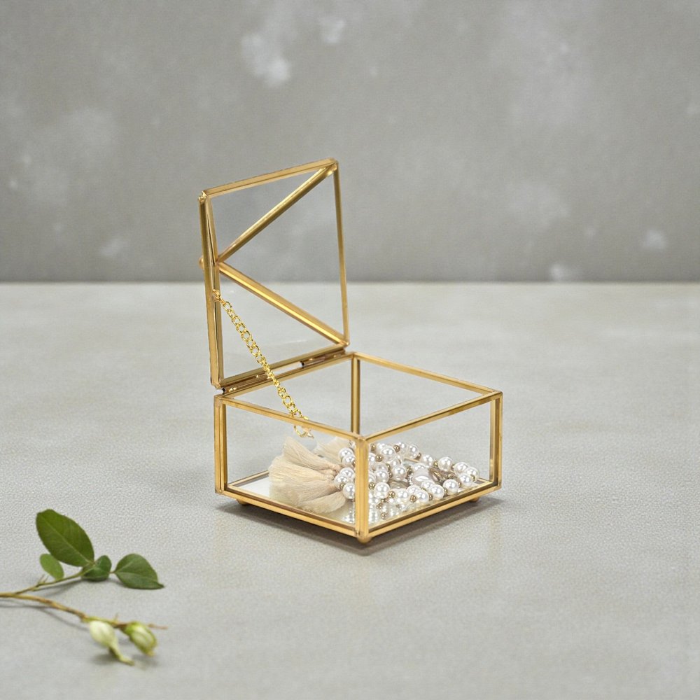 4" Gold Glass Mirrored Accessory Box With Metal Accents