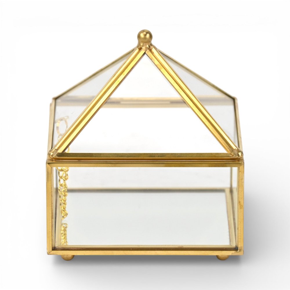 4" Gold Glass Mirrored Accessory Box With Metal Accents