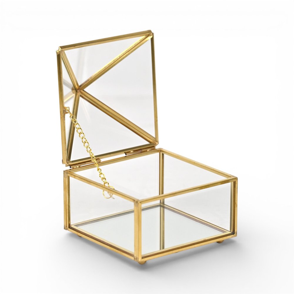4" Gold Glass Mirrored Accessory Box With Metal Accents