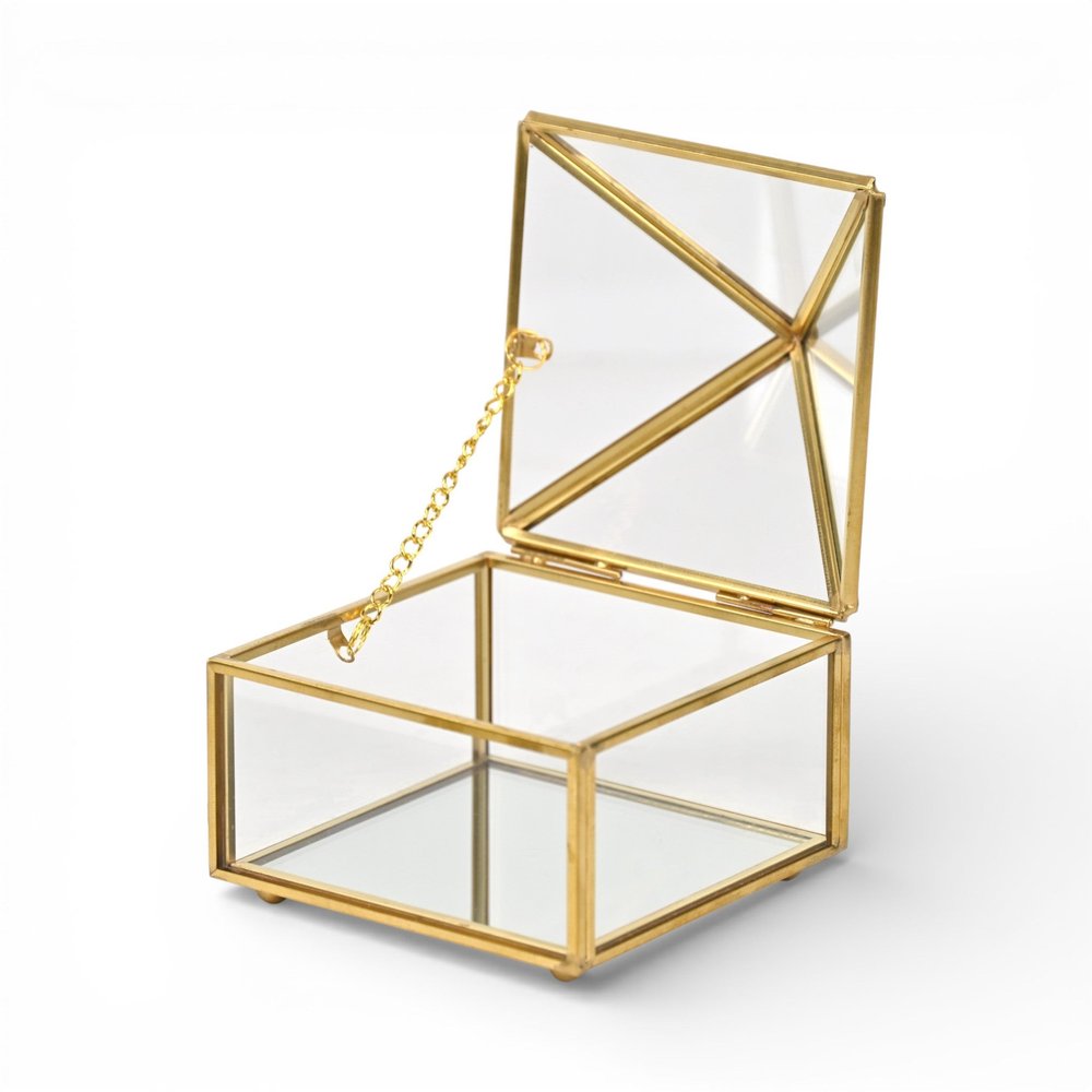 4" Gold Glass Mirrored Accessory Box With Metal Accents